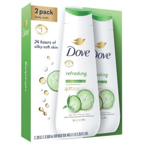 Dove Refreshing Long Lasting Gentle Body Wash Twin Pack, Cucumber and Green Tea, 20 fl oz