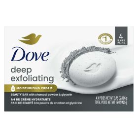 Dove Deep Exfoliating Women's Beauty Bar Soap Charcoal & Glycerin All Skin, 3.75 oz 4 Bars