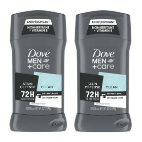 Dove Men+Care Stain Defense Men's Antiperspirant Deodorant Stick Clean, 2.7 oz Twin Pack