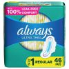 Always Ultra Thin Daytime Pads with Wings;  Size 1 Regular Unscented 46 Ct