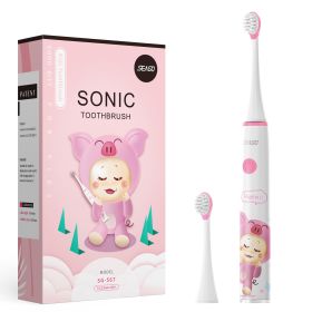 Seago SK3 Kids Sonic Electric Toothbrush Rechargeable Soft Tongue Cleaner Smart Timer 3-12years (Color: 567pink)