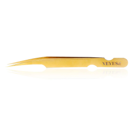 Veyes Inc Eyelash Extensions Tweezers Veyelash Professional 90 Degree Tweezers for Volume Stainless steel 3D Accurate Closure (Color: D12 Gold)