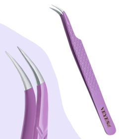 Veyes Inc Eyelash Extensions Tweezers Veyelash Professional Fiber Tip Tweezers for Volume Stainless steel 3D Accurate Closure (Color: fiber J45 Purple)