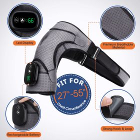 LED Display 3 Levels Heating Vabration Shoulder Massager Brace Heat Therapy Shoulder Bandage Arthritis Pain Relief Health Care (Color: Grey and Black)